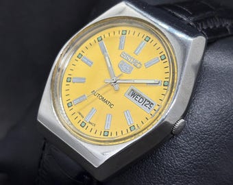 Reloj de pulsera Seiko 5 automático vintage reacondicionado con día y fecha para hombre, Japón