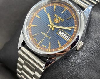 Reloj de pulsera Seiko 5 automático vintage reacondicionado con día y fecha para hombre, Japón