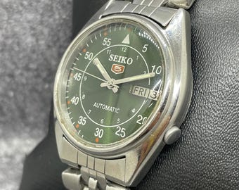 Reloj de pulsera automático Seiko 5 con día y fecha, vintage y renovado, para hombre, Japón