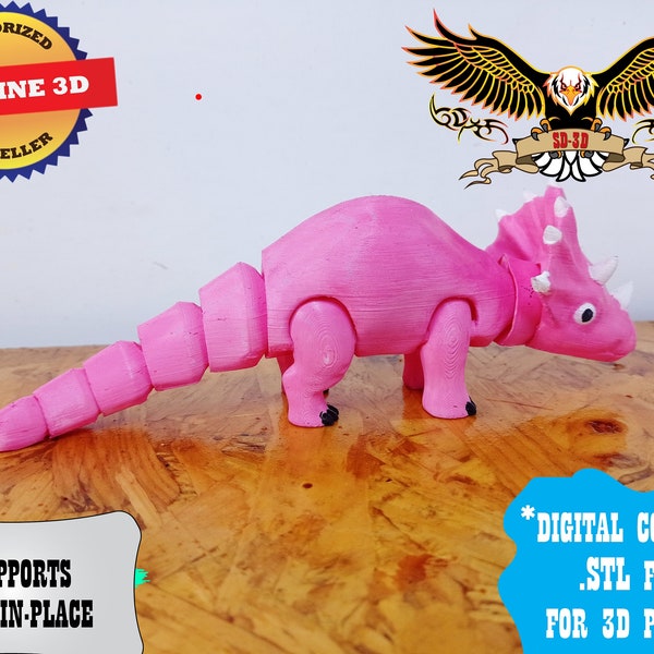 Articulated Print-In-Place Cute Triceratops Dinosaur - No Support - 3D Printable File