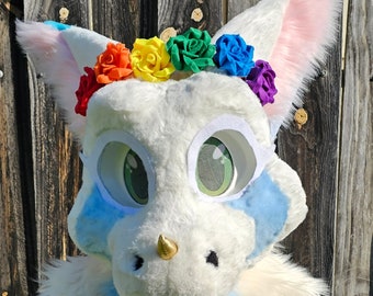 Fursuit Filt Blomkrona - Regnbågsrosa