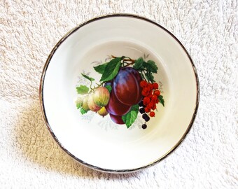 DARTMOUTH POTTERIES vintage dish (10cm), plums, gooseberries, currants