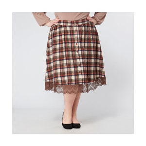 Curvy Plus Size Button Through Swing Skirt in Rustic Plaid Check Tagareen | UK Sizes 16 to 26 | Cottagecore
