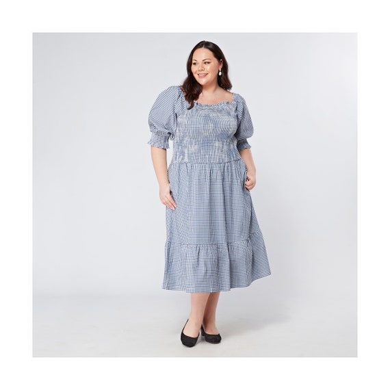 gingham shirred midi dress Black Gingham Shirred Leah Midi Dress