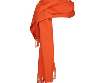 Citrouille Orange 100% Laine d’Agneau Grande Écharpe de Couverture Chaude | 198 x 69 cm | Hommes Femmes Unisexe