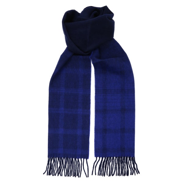 Ultramarine Blue Checked 100% Lambswool Long Scarf | 25cm x 180cm | Men Women Unisex