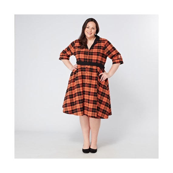 Plus Size Curvy Ginger Orange & Black Checked Vintage Shirt Dress From  Tagareen | UK Sizes 16 to 26 | Cottagecore - Etsy
