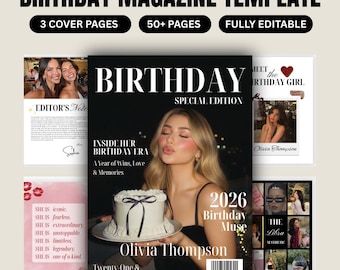 Modelo de revista de aniversário personalizada, presente para melhor amiga, lembrança editável no Canva (download digital)