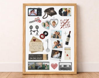 Pôster personalizado de história de amor em formato de caixa de fósforos | Colagem de fotos retrô (Download digital)