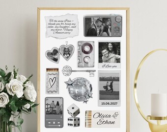Pôster personalizado de história de amor em formato de caixa de fósforos | Lembrança retrô em colagem de aniversário (Download digital)