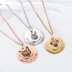 Personalized Double Pendant Necklace • Custom Photo Necklace With Name • Pet Memorial Jewelry Engraved  Necklace With Picture Gift For Her