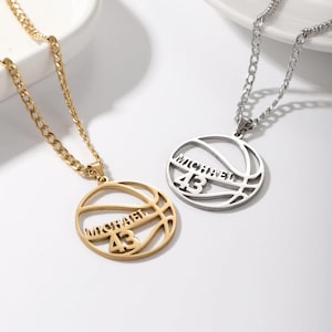 Basketball Necklace With Number • Custom Name Necklace • Basketball Pendant Men • Curb Chain Necklace • Sport Jewelry For Men • Gift For Him