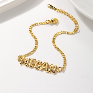 Bubble Letter Name Bracelet • Custom Name Bracelet • Block Letter Bracelet • Personalized Name Bracelet • Curb Chain Bracelet • Gift For Her