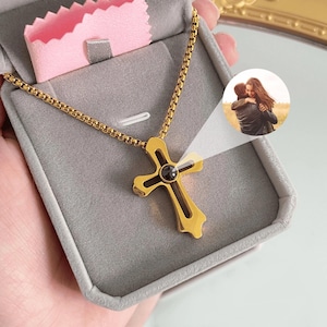 Cross Photo Projection Necklace • Custom Photo Necklace • Memorial Necklace • Custom Picture Necklace • Religious Necklace For Him And Her