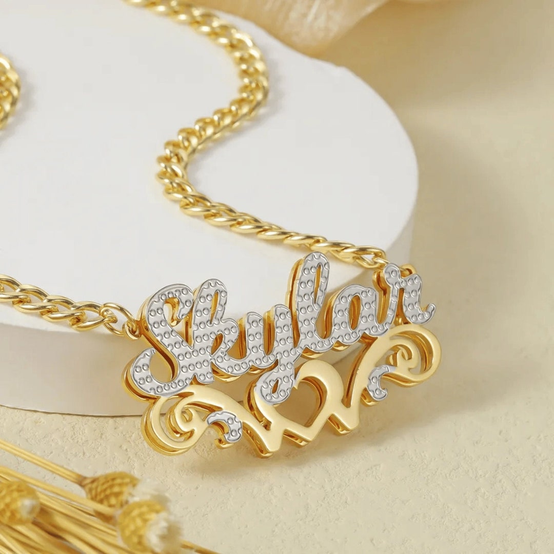 Personalized Double Plated Name Necklace Unique 3D Nameplate Jewelry Custom Name Necklace for