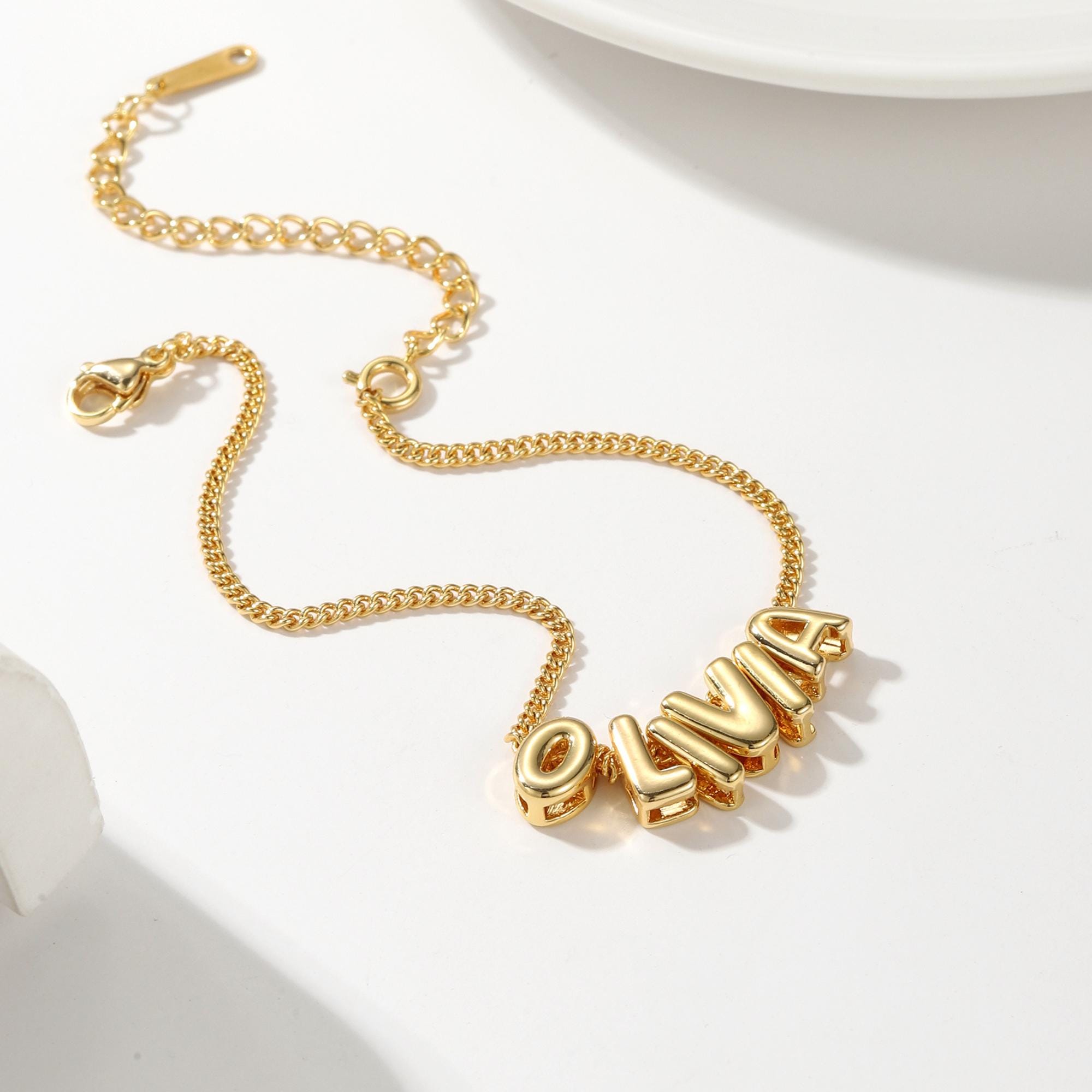 Bubble Letter Name Bracelet • Custom Name Bracelet • Personalized