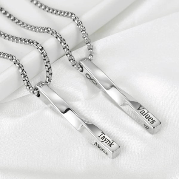 Collier barre personnalisé pour homme • Collier gravé personnalisé • Collier barre torsadée pour homme • Chaîne épaisse barre verticale gravée pour lui