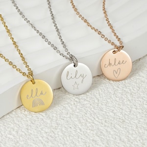 Personalized Engraved Charm • Custom Engraved Necklace • Round Pendant Necklace • Fingerprint Necklace • Personalized Jewelry For Women
