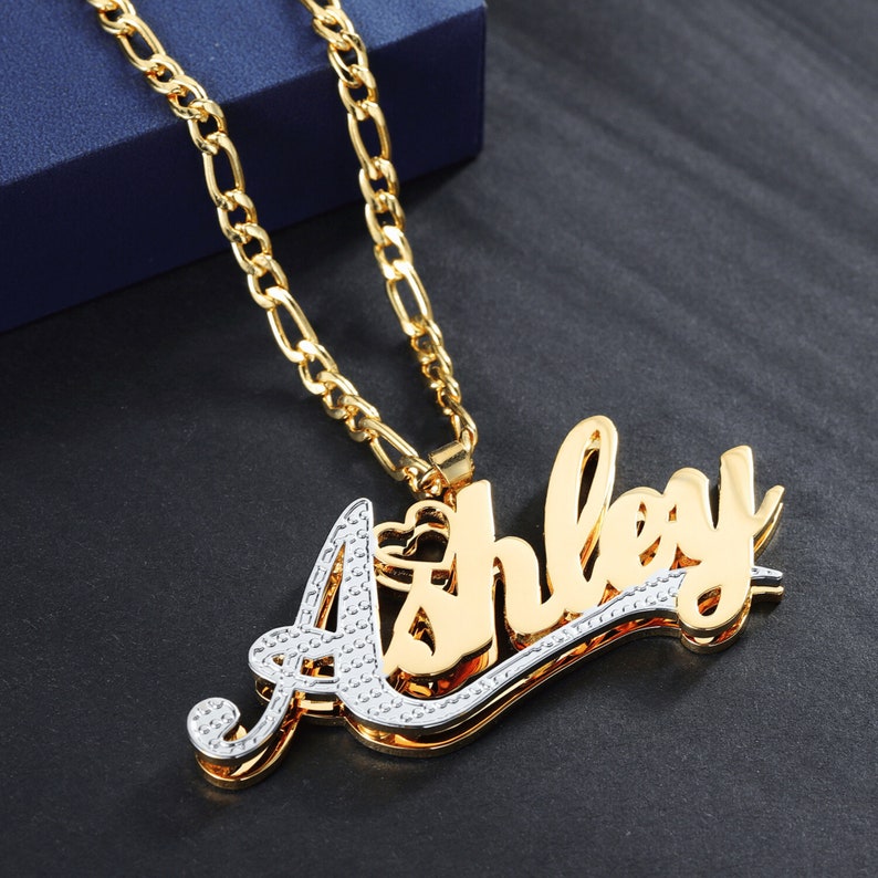 Double Plated Name Necklace Custom Name Necklace Nameplate Necklace Double Layer Necklace Two