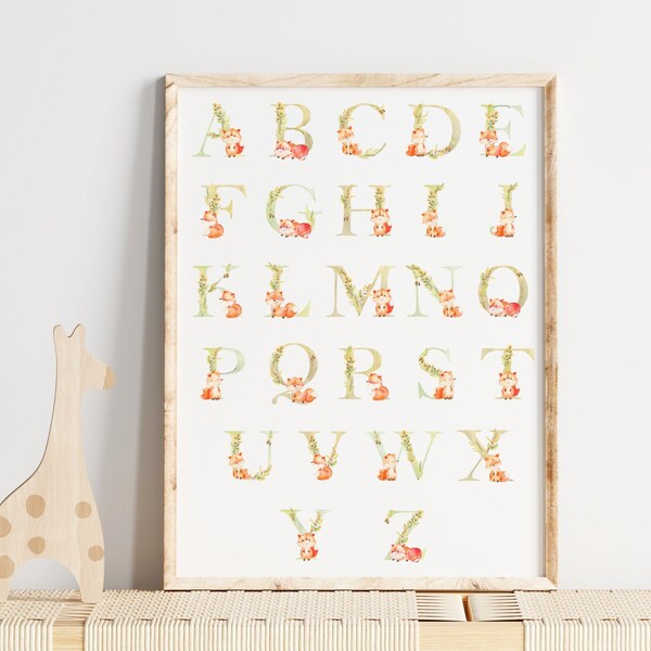 Watercolor Alphabet & Number - Fox Theme - Printable