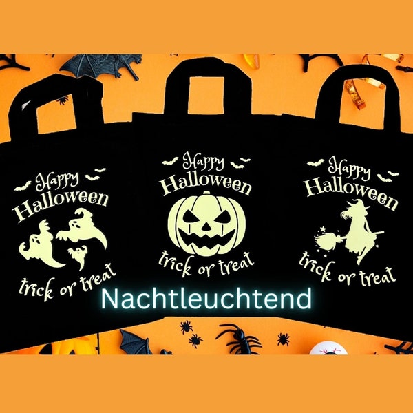 Süßigkeiten Tasche "Happy Halloween", Nachtleuchtend, wahlweise personalisiert, Kinder Tasche, Beutel, für "trick or treat"