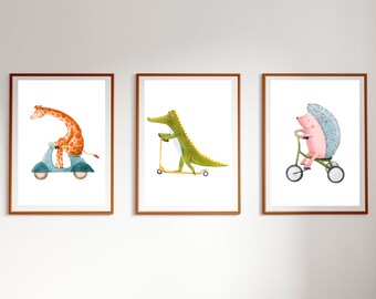 Giraffe,Motorcycle,Crocodile,Scooter,Hedgehogin,Bike,Nursery Printable Wall Art,Kids Room Decor