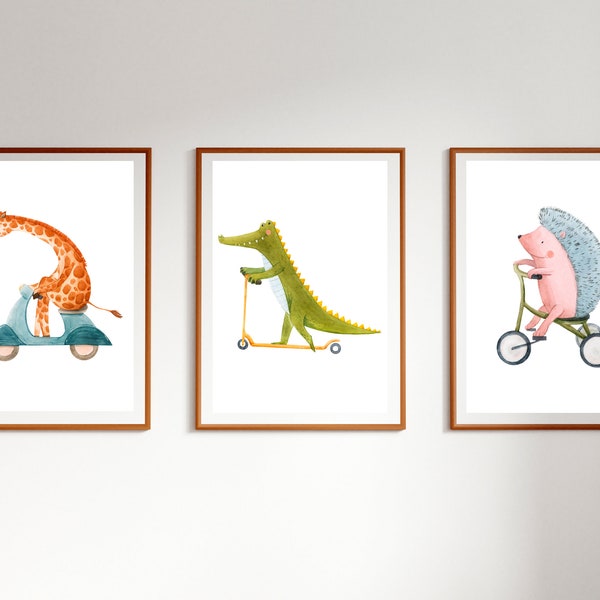 Giraffe,Motorcycle,Crocodile,Scooter,Hedgehogin,Bike,Nursery Printable Wall Art,Kids Room Decor