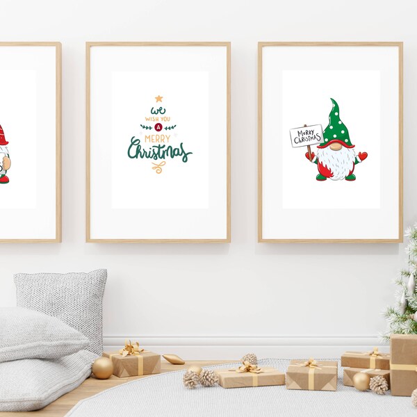 Christmas Nursery Print,Dwarf,Set Of 3,Xmas Wall Art,Merry Christmas Kidsroom Decor,Christmas Printable