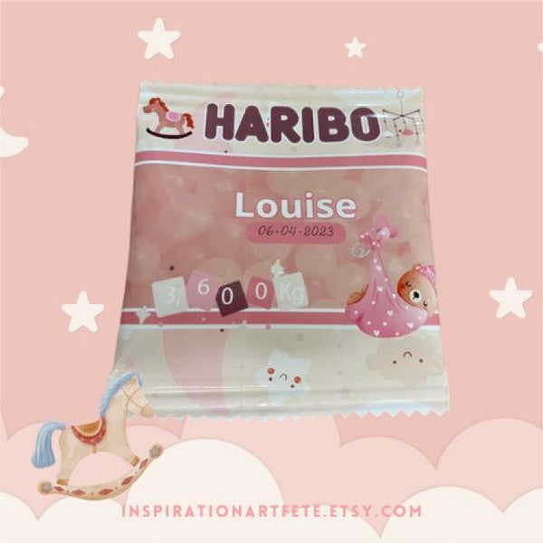 Mini sachet de bonbons HARIBO personnalisés / anniversaire, baby shower, baptême, demande de temoin, mariage, Saint Valentin