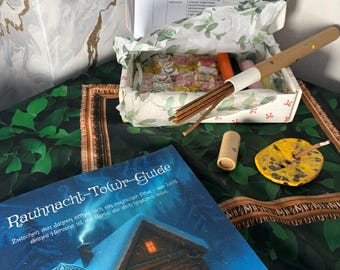 Twelve Days of Christmas Set - Twelve Days of Christmas tour guide with book, Twelve Days of Christmas box including various teas/raw cacao, candles, and incense sticks