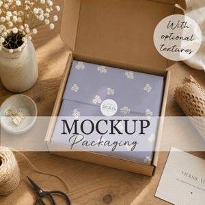 Procreate packaging mockup, seamless pattern display, warm neutral aesthetic product mockup set, tissue paper sticker mockup, commercial use
