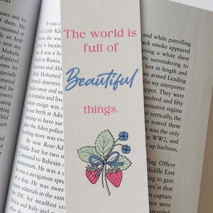Strawberry Bookmark: Cottagecore Linen Cardstock with Positive Quote