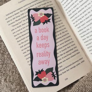 Strawberry Bookmark: Cottagecore Book Lover Gift, Linen Cardstock