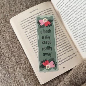 Strawberry Bookmark: Cottagecore Book Lover Gift, Linen Cardstock