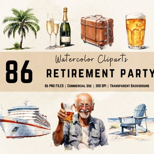 Clipart aquarela de festa de aposentadoria | Aposentadoria Obrigado | Presente para ele | Presentes para se aposentar | Pessoal | Presente para aposentado