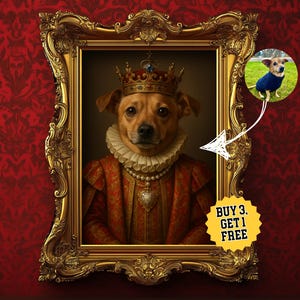 Retrato personalizado de mascota real, arte mural de perro y gato real, póster personalizado para mascotas, monumento renacentista para mascotas, retrato digital de mascota como regalo para el dueño.