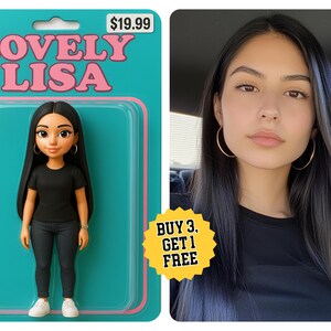 Diseño de figura de juguete personalizada, arte de figura de acción retro, retrato de juguete de los 90, avatar de dibujos animados de IA, exhibición de juguetes personalizada, regalo personalizado para él