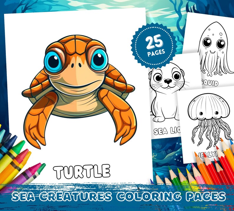Sea Creatures Coloring Pages: 20 Printables for Kids Cute - Etsy