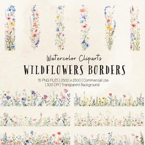 Wildflower Clipart Bundle | Birth Month Flowers Border Cliparts | Botanical Art | Floral Frame | Watercolor Clipart | Border & Page Frames