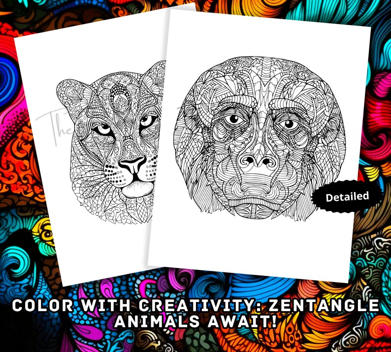 100 Zentangle Animals Coloring Pages Art Printables Doodle Art ...