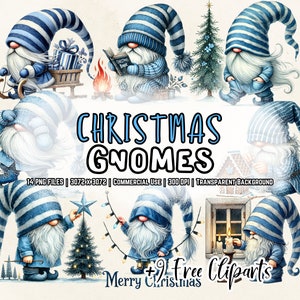 Gnomo natalizio blu acquerello, gnomi scandinavi e invernali, design di sublimazione di gnomi festivi, grazioso pacchetto di clipart PNG di gnomi festivi
