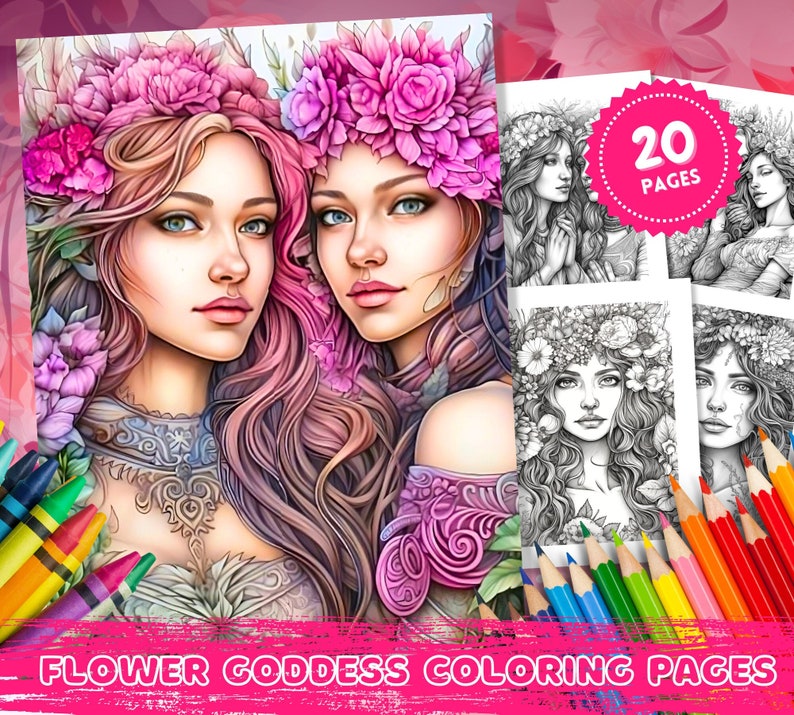 20 Printable Flower Goddess Coloring Pages Fantasy Coloring - Etsy