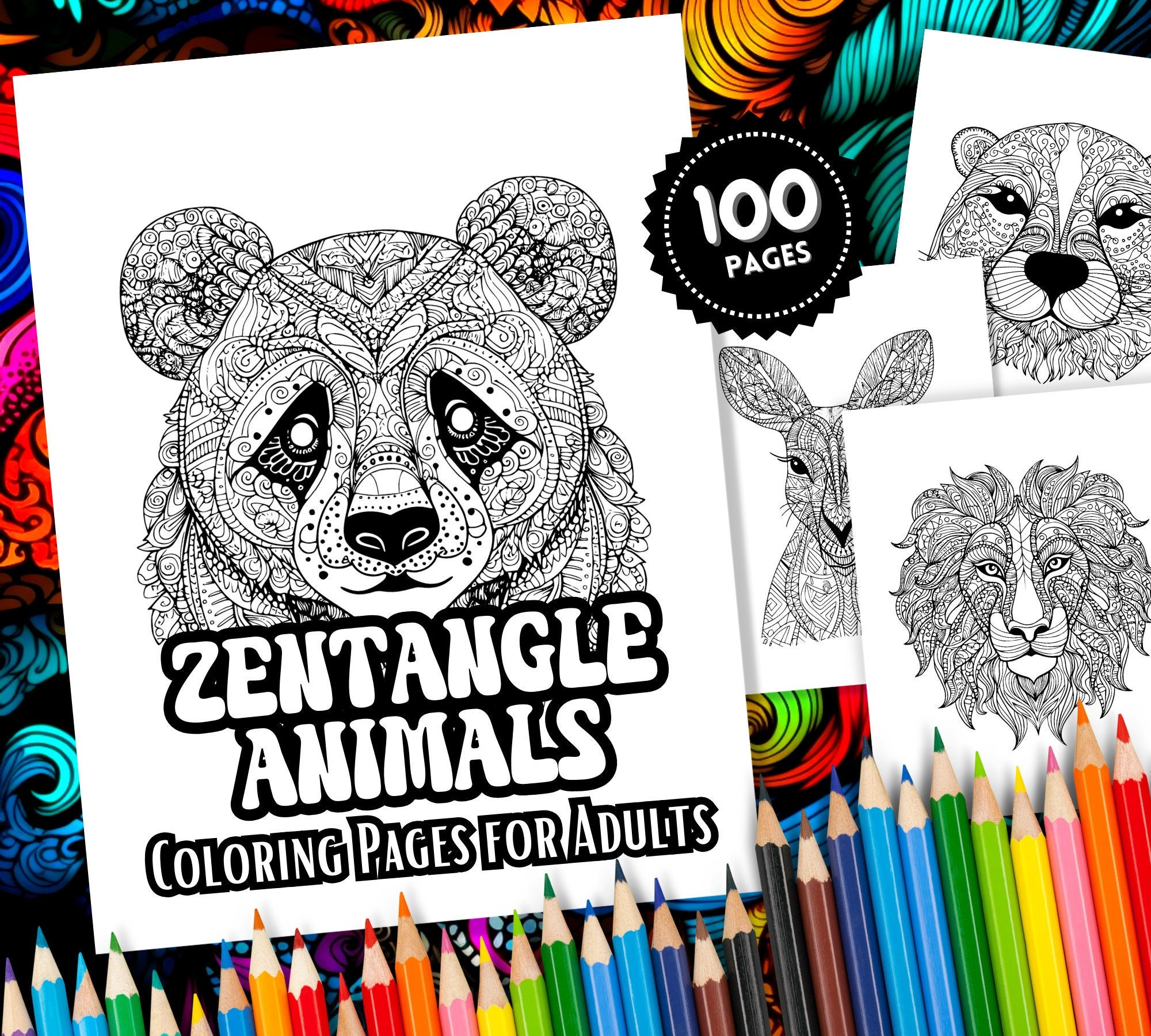 100 Zentangle Animals Coloring Pages Art Printables Doodle Art