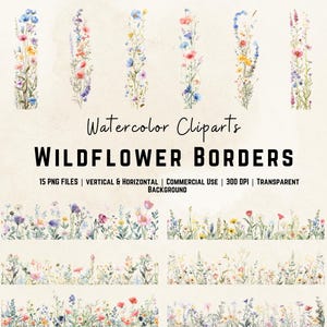 Lot de cliparts fleurs sauvages | Cliparts de bordure fleurs mois de naissance | Art botanique | Cadre floral | Clipart aquarelle | Bordure et cadres de page