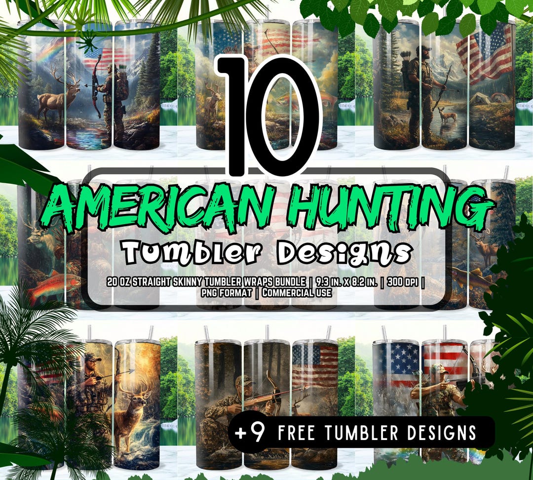 American Hunting PNG Deer Fishing Wrap Skinny Tumbler Design ...