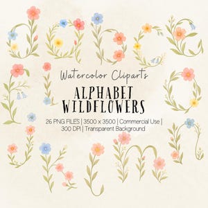Wildflower alfabet PNG, bloemen wilde bloemen letters clipart, aquarel botanische bloemen voor babyshower & wanddecoratie sublimatie ontwerp