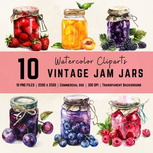 Vintage Marmeladenglas Aquarell Cliparts Fruchtgeleeglas Clipart Vintage Glas Kunst Glas PNG Obst Marmeladenglas Kunst Vintage Clipart Glas Druck