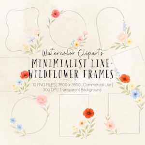 Pacote de molduras de flores silvestres PNG, clipart de molduras florais, flores silvestres botânicas, moldura de página de borda, decoração de parede com flores em aquarela PNG sublimação
