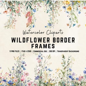 Blumen Clipart | Geburtsmonat Blumen | Wildblumen Blumensträuße | Botanische | Blumenrahmen | Aquarell | Border & Print Frames Bundle