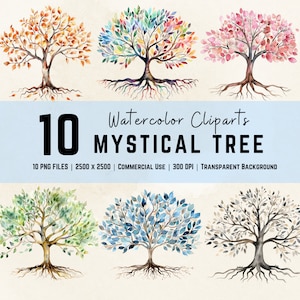 Mystical Tree Watercolor Cliparts Mystical Tree Art Tree Clipart Tree PNG Enchanted Tree Fantasy Tree Art Tree Images Magical Tree Art